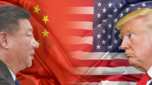 Industrial robots inside a manufacturing facility as China and the United States escalate trade tensions over robotics imports.