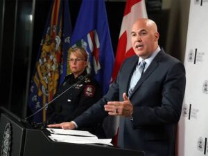 Acting Calgary police Staff Sgt. Scott Guterson with the missing persons team updates media on the search for missing child Parker on Monday, July 27, 2026.